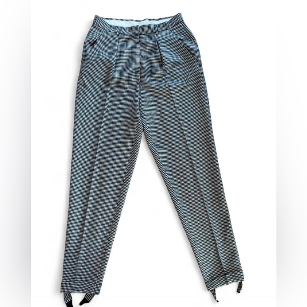 Vintage DKNY Donna Karan Wool Houndstooth Stirrup Trousers | 80s Tailored Pants